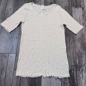 Anthropologie T.La Textured Off White Soft Textured Short Sleeve Top Shirt Large